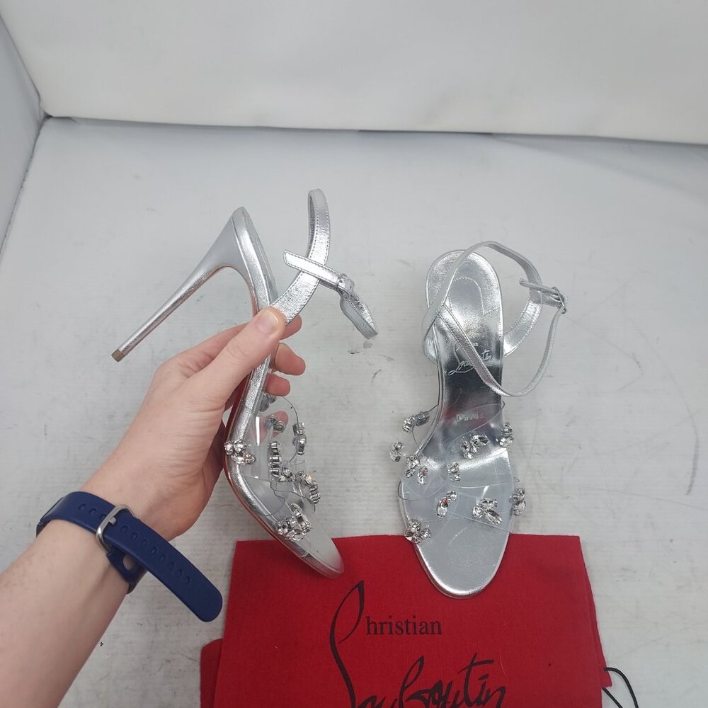 Christian Louboutin Degrasandal Queen Silver Jewel Bridal Wedding Heel Sandal